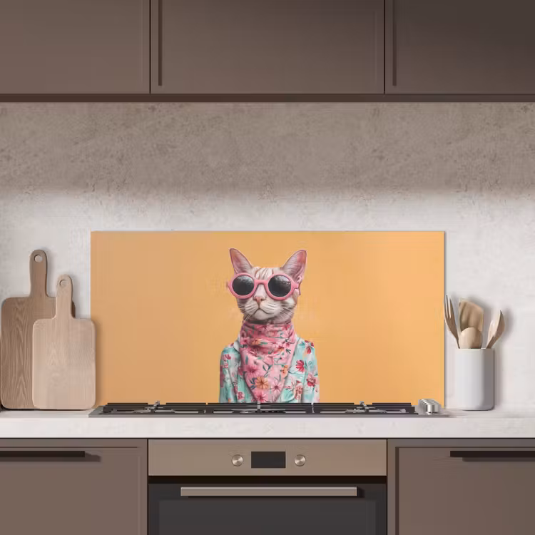 Zonnebril - Kat - Sjaal - Bloemen keuken achterwand spatscherm middel -sfeer2