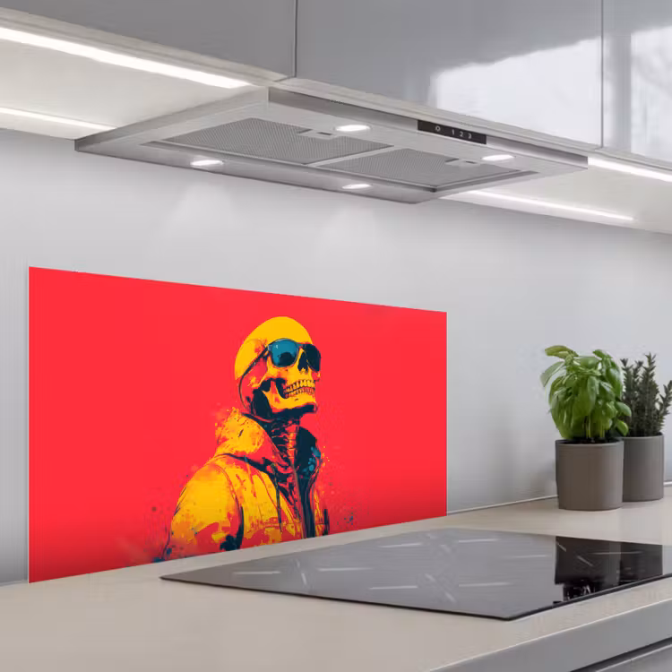 Zonnebril - Schedel - Jas - Rood keuken achterwand spatscherm middel -3d_schuin