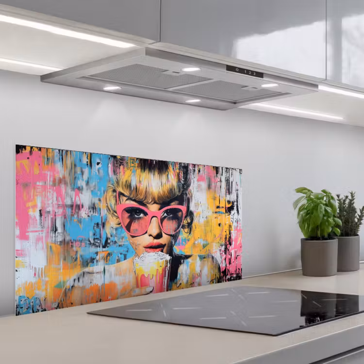 Zonnebril - Vrouw - Kleurrijk - Verfspetters keuken achterwand spatscherm middel -3d_schuin