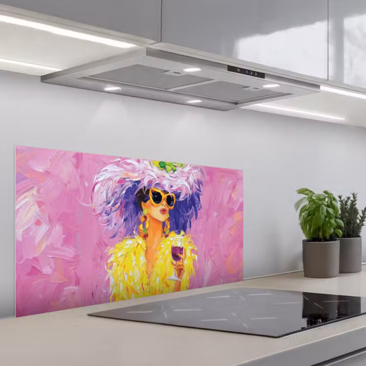 Zonnebril - Vrouw - Jas - Veren keuken achterwand spatscherm middel -3d_schuin