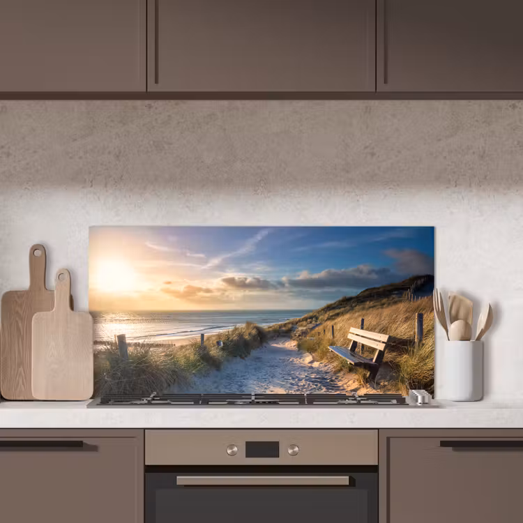 Zonsondergang - Strand - Duin - Gras - Bank keuken achterwand spatscherm middel -sfeer2