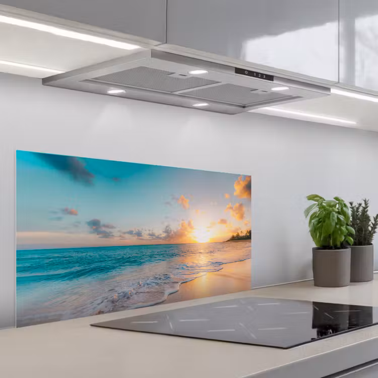 Zonsondergang - Strand - Zee - Zomer - Blauw keuken achterwand spatscherm middel -3d_schuin