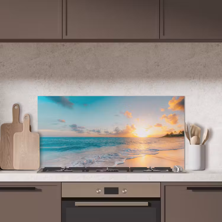 Zonsondergang - Strand - Zee - Zomer - Blauw keuken achterwand spatscherm middel -sfeer2