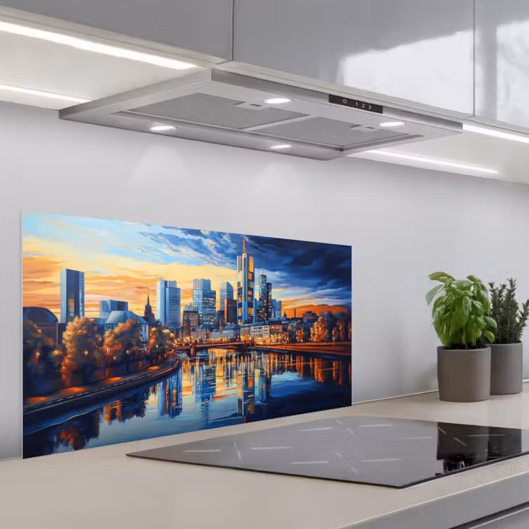 Zonsondergang Frankfurt - Stad - Skyline - Water keuken achterwand spatscherm middel -3d_schuin