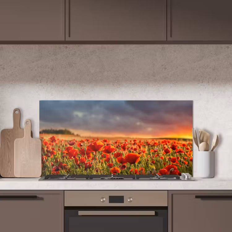 Zonsondergang - Klaprozen - Rood - Bloemen - Veld - Natuur keuken achterwand spatscherm middel -sfeer2