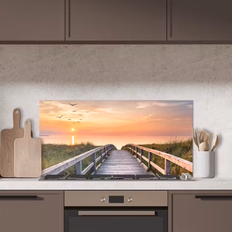 Zonsonderang - Zee - Pad - Gras - Duin - Vogels keuken achterwand spatscherm middel -sfeer2