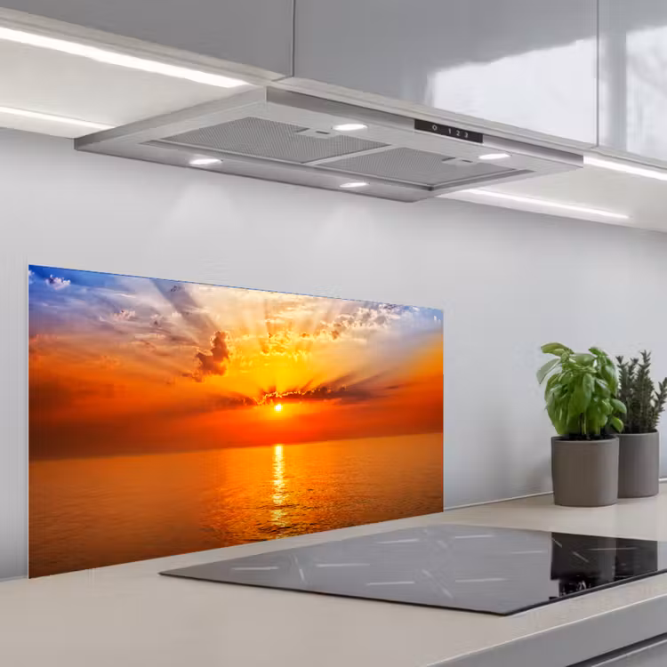 Zonsondergang - Zee - Lucht - Oranje - Horizon - Water keuken achterwand spatscherm middel -3d_schuin