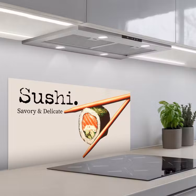 Sushi - Zalm - Rijst - Japans keuken achterwand spatscherm middel -3d_schuin