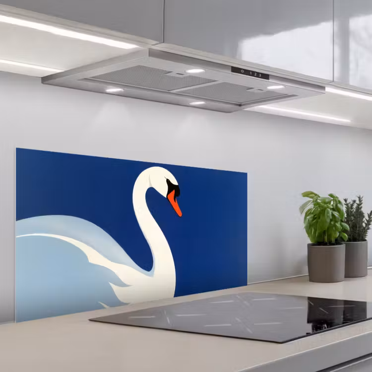 Zwaan - Wit - Snavel - Illustratie keuken achterwand spatscherm middel -3d_schuin