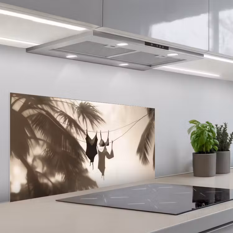Badkleding - Palmbomen - Schaduw - Tropisch keuken achterwand spatscherm middel -3d_schuin