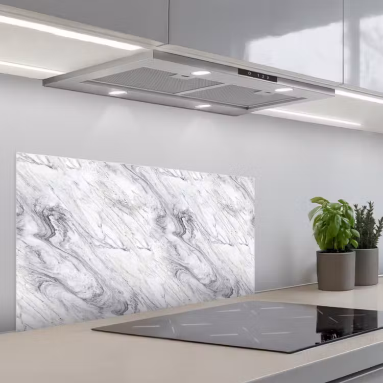 Wervelende - Grijsstructuur - Marmer - Wit keuken achterwand spatscherm middel 899 -3d_schuin