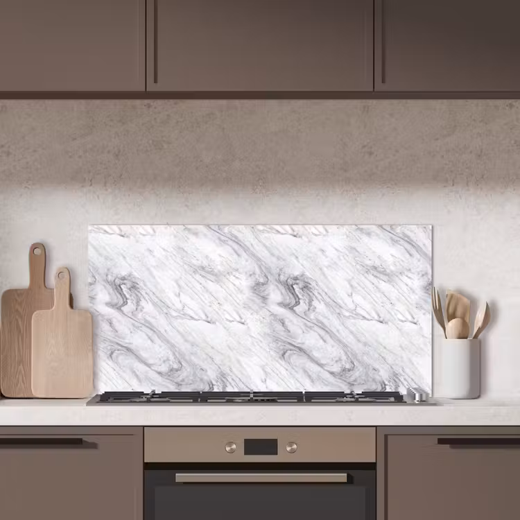 Wervelende - Grijsstructuur - Marmer - Wit keuken achterwand spatscherm middel 899 -sfeer2