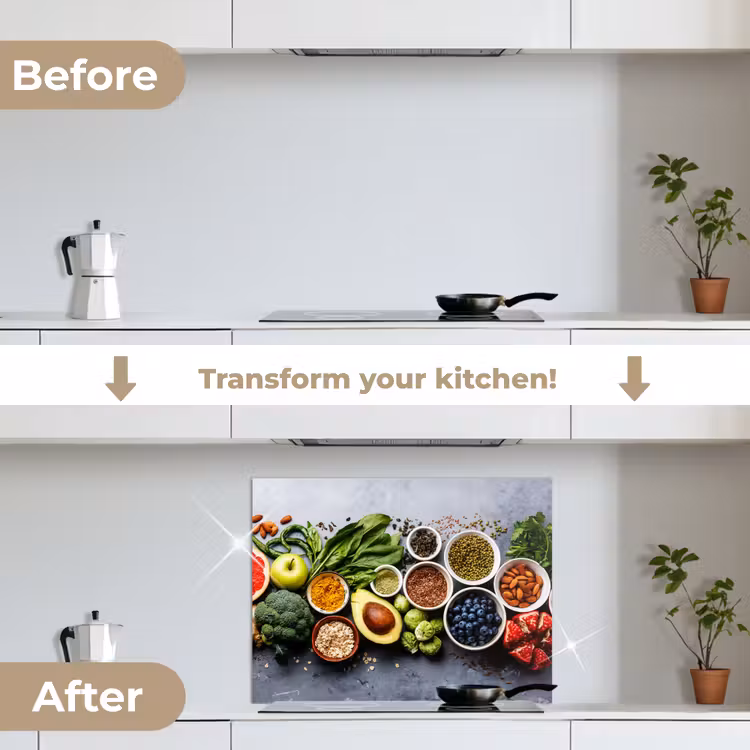 Symfonie van Superfoods keuken achterwand spatscherm middel -voor_na_EN