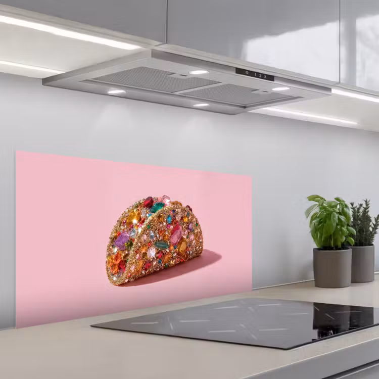 Taco - Kleurrijk - Edelstenen - Goud keuken achterwand spatscherm middel -3d_schuin