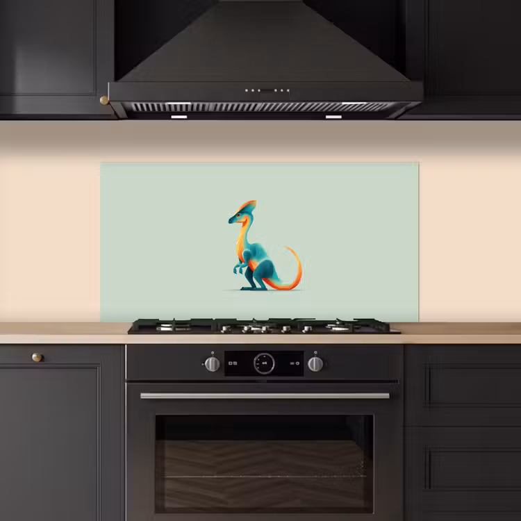 Staart - Dino - Minimalistisch - Blauw keuken achterwand spatscherm middel -sfeer1