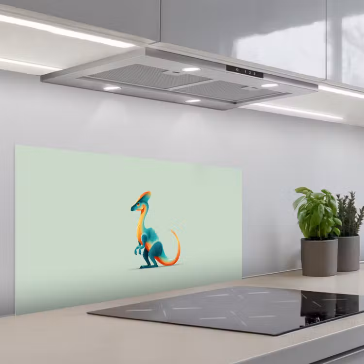 Staart - Dino - Minimalistisch - Blauw keuken achterwand spatscherm middel -3d_schuin