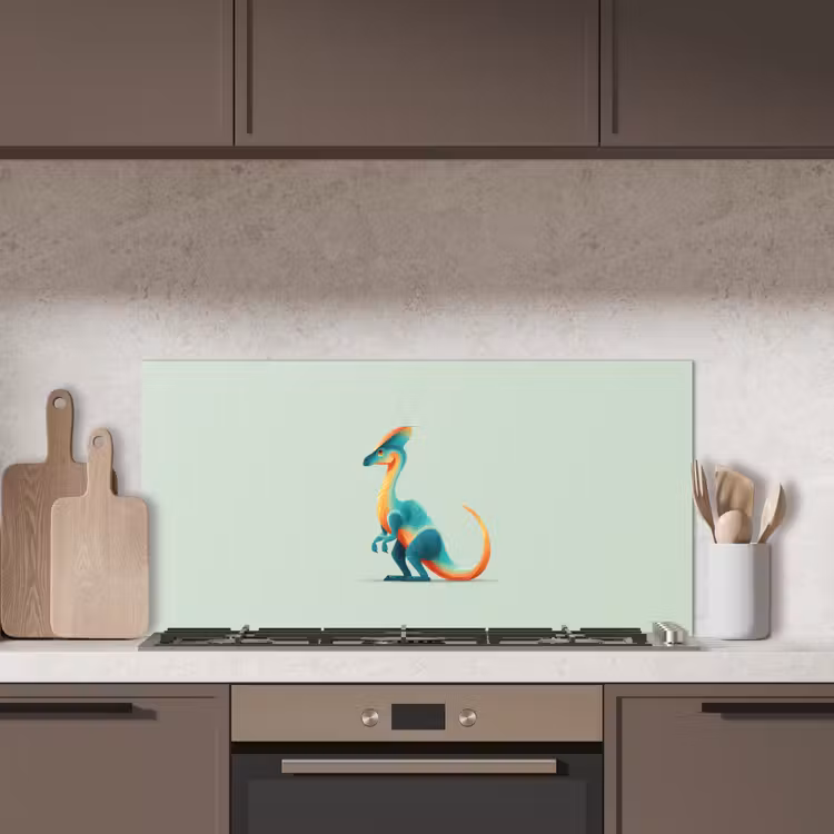 Staart - Dino - Minimalistisch - Blauw keuken achterwand spatscherm middel -sfeer2