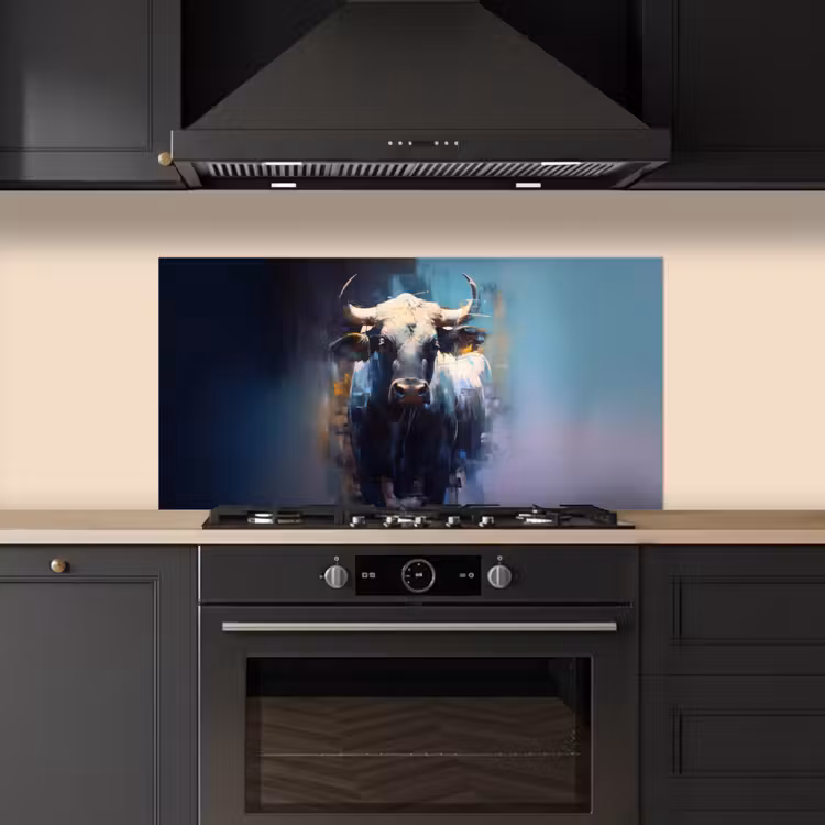 Stier - Zwart - Abstract - Horens keuken achterwand spatscherm middel -sfeer1
