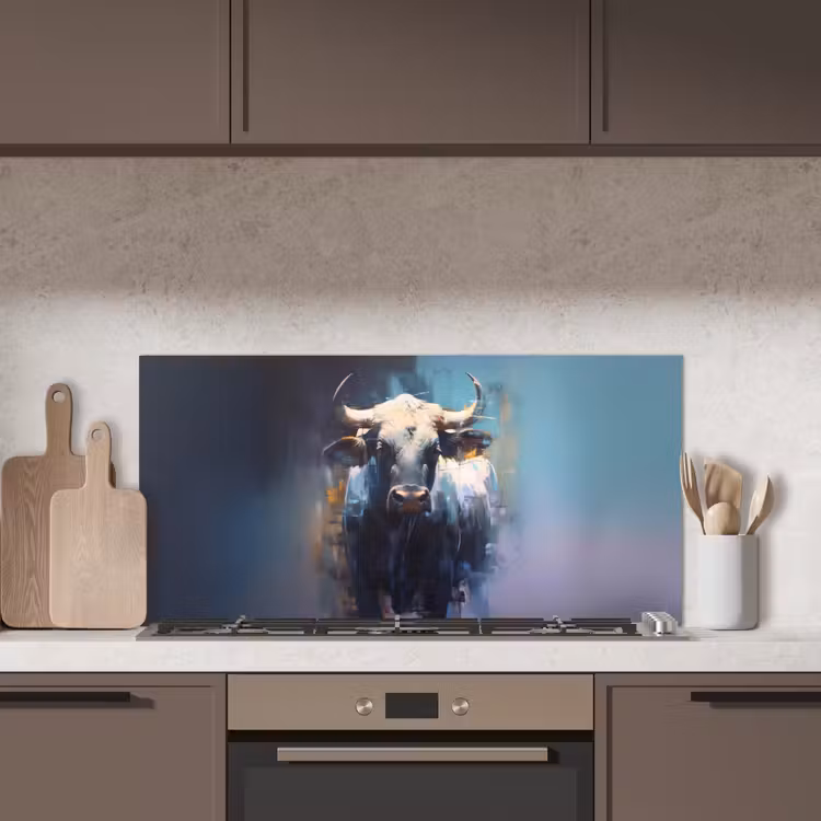 Stier - Zwart - Abstract - Horens keuken achterwand spatscherm middel -sfeer2