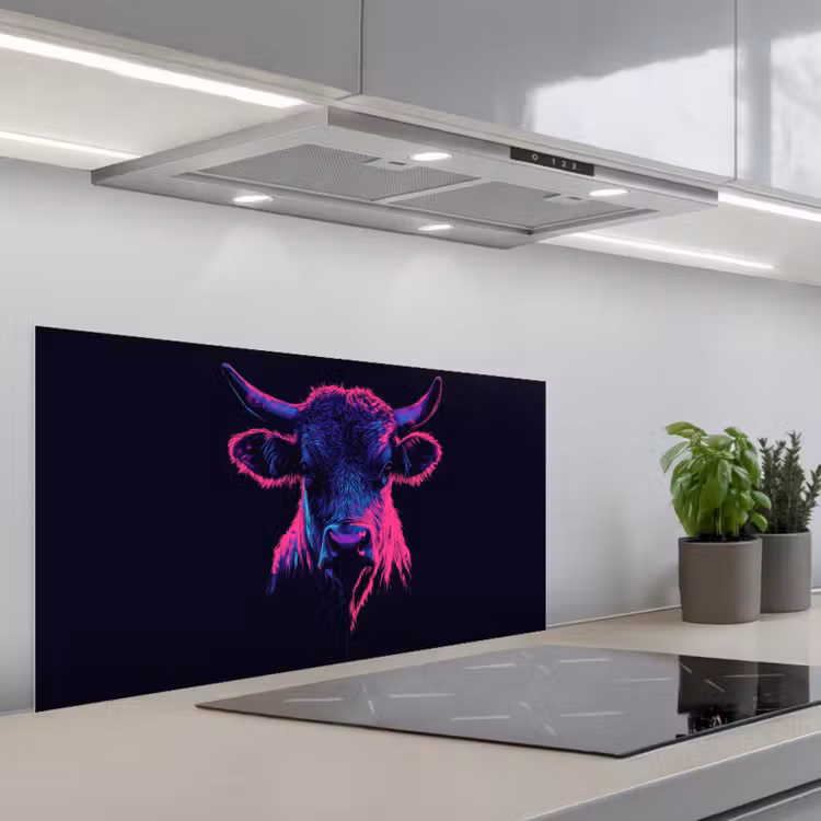Stier - Neon - Zwart - Kleur keuken achterwand spatscherm middel -3d_schuin