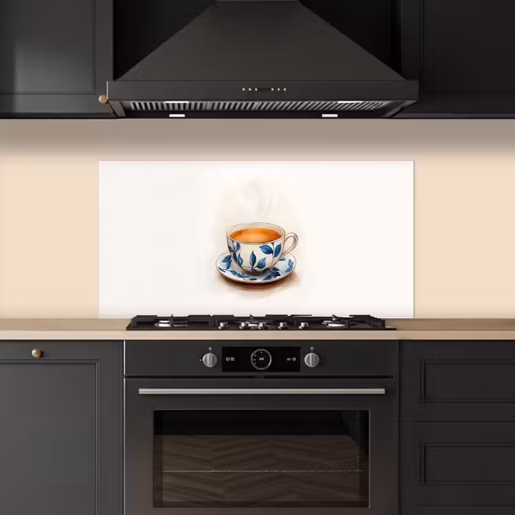 Theekop - Bladeren - Blauw keuken achterwand spatscherm middel -sfeer1