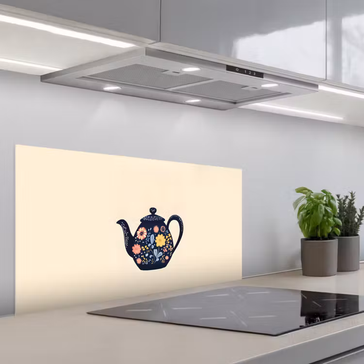 Theepot - Kleurrijk - Bloemen keuken achterwand spatscherm middel -3d_schuin