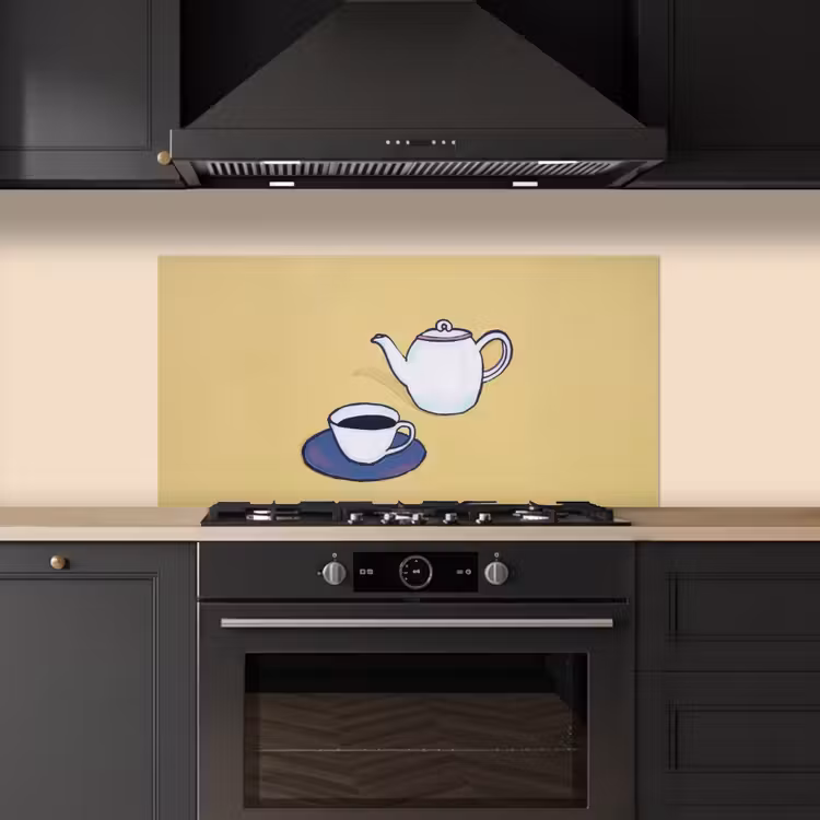Theepot - Kopje - Beige - Illustratie keuken achterwand spatscherm middel -sfeer1