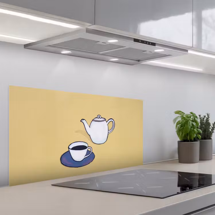 Theepot - Kopje - Beige - Illustratie keuken achterwand spatscherm middel -3d_schuin