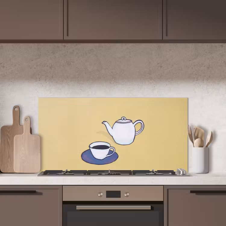 Theepot - Kopje - Beige - Illustratie keuken achterwand spatscherm middel -sfeer2