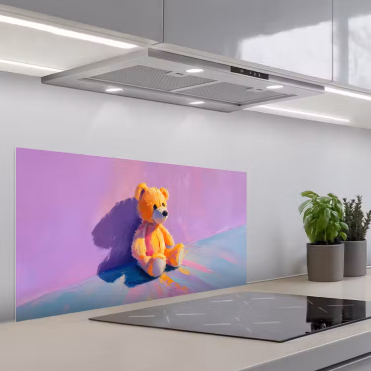 Teddybeer - Schaduw - Penseelstreken - Paars keuken achterwand spatscherm middel -3d_schuin