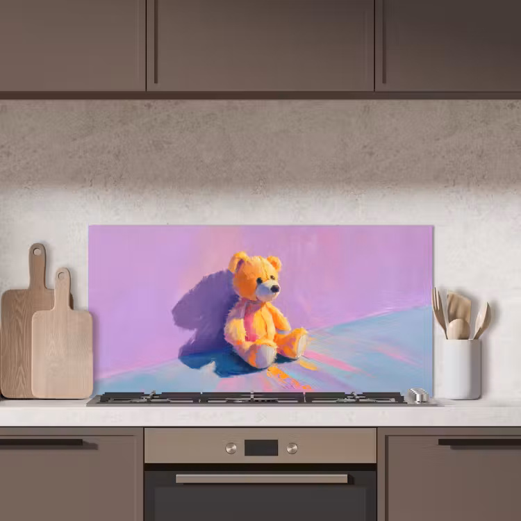 Teddybeer - Schaduw - Penseelstreken - Paars keuken achterwand spatscherm middel -sfeer2
