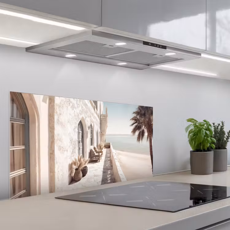 Terras - Stoelen - Strand - Beige keuken achterwand spatscherm middel -3d_schuin