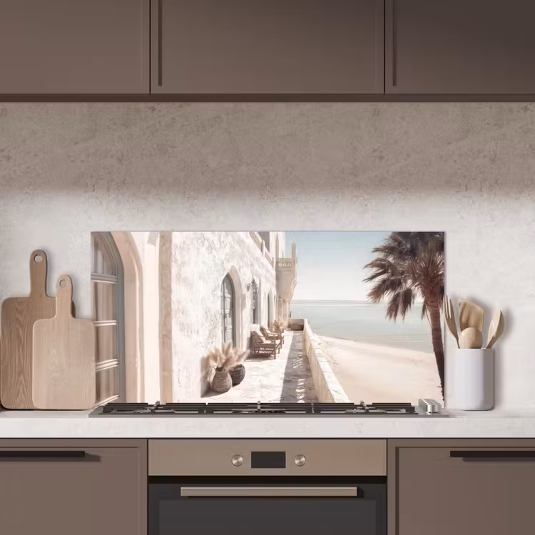 Terras - Stoelen - Strand - Beige keuken achterwand spatscherm middel -sfeer2