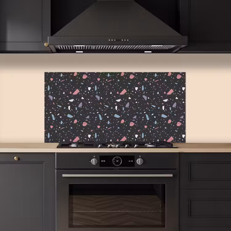 Terrazzo - Patroon - Zwart - Zacht keuken achterwand spatscherm middel 899 -sfeer1
