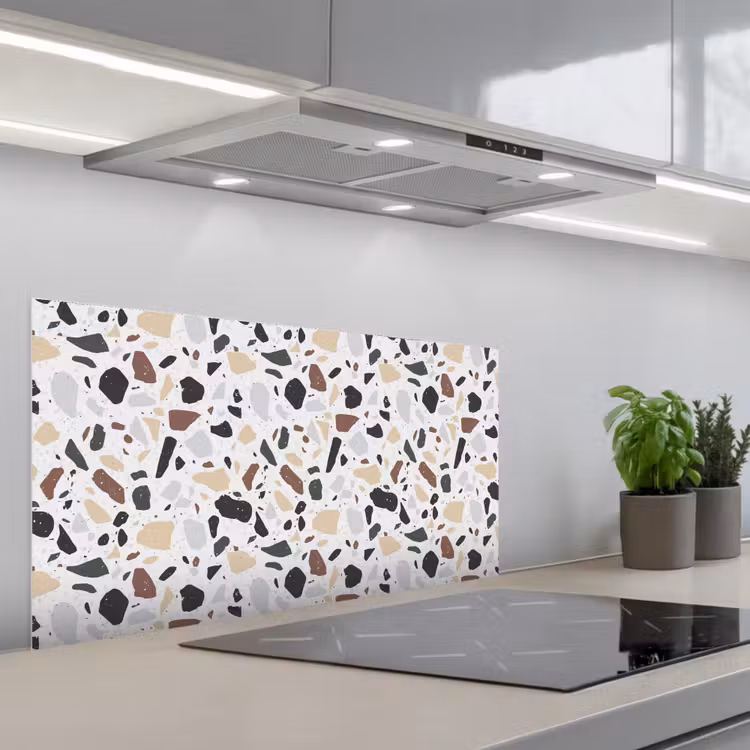 Terrazzo - Patroon - Kleurrijk - Klei keuken achterwand spatscherm middel 899 -3d_schuin