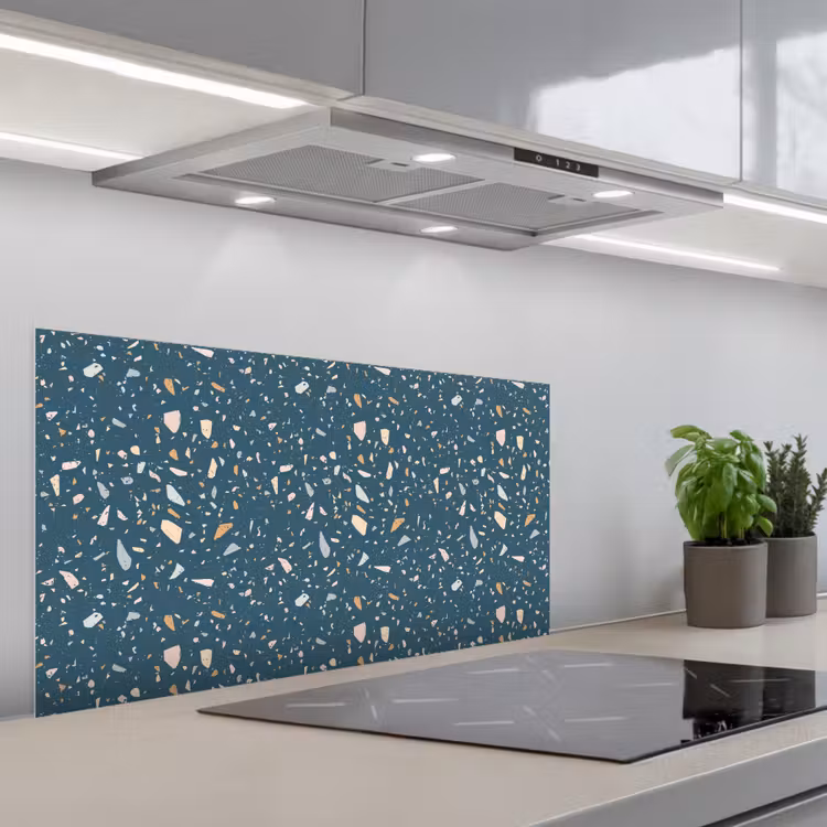 Terrazzo - Patroon - Kleurrijk - Diep blauw keuken achterwand spatscherm middel 899 -3d_schuin