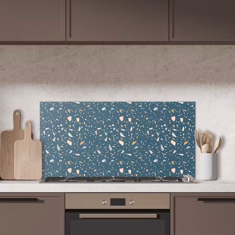 Terrazzo - Patroon - Kleurrijk - Diep blauw keuken achterwand spatscherm middel 899 -sfeer2