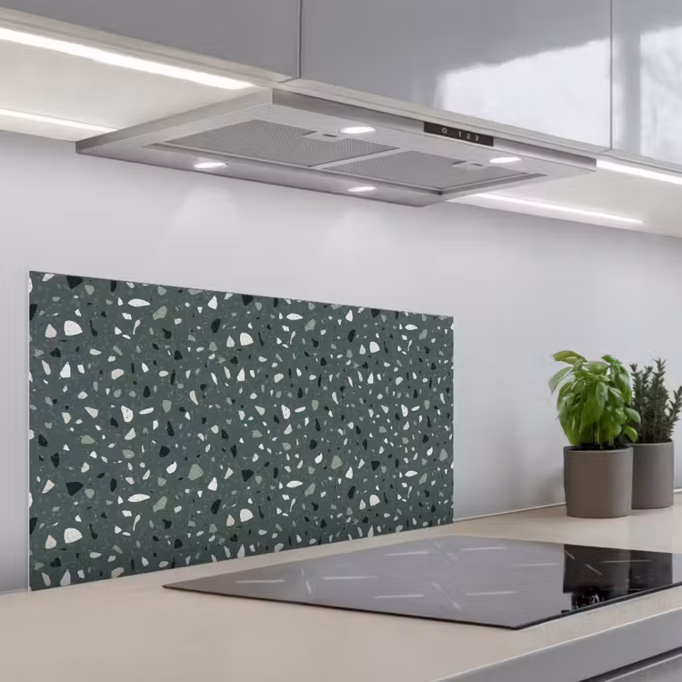 Terrazzo - Patroon - Kleurrijk - Groen keuken achterwand spatscherm middel 899 -3d_schuin