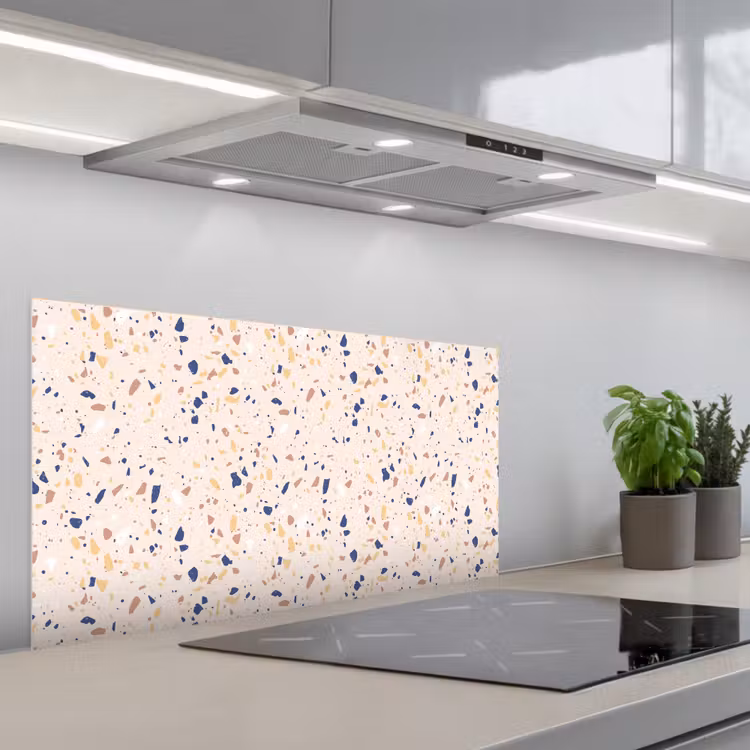 Terrazzo - Patroon - Kleurrijk - Indigo keuken achterwand spatscherm middel 899 -3d_schuin