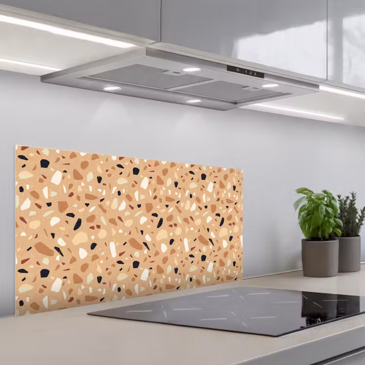Terrazzo - Patroon - Kleurrijk - Oranje keuken achterwand spatscherm middel 899 -3d_schuin