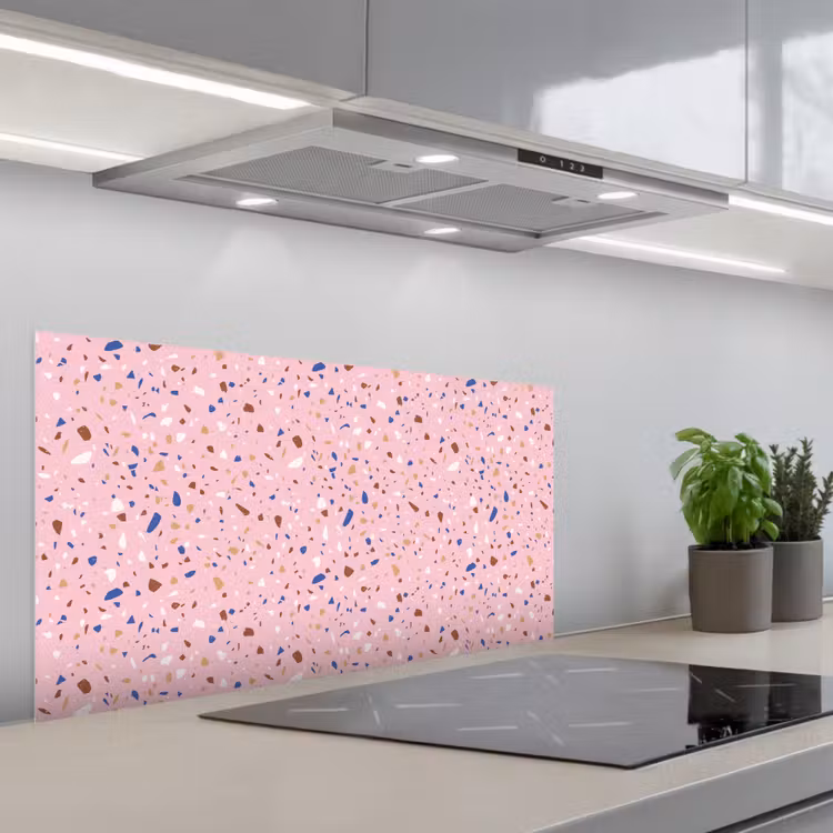 Terrazzo -  Patroon - Kleurrijk - Roze keuken achterwand spatscherm middel 899 -3d_schuin