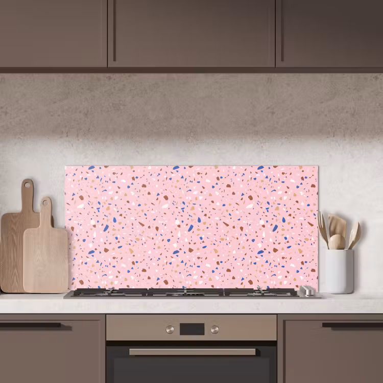 Terrazzo -  Patroon - Kleurrijk - Roze keuken achterwand spatscherm middel 899 -sfeer2