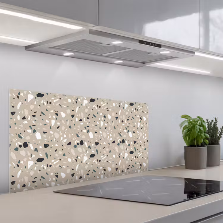 Terrazzo - Patroon - Groen keuken achterwand spatscherm middel 899 -3d_schuin