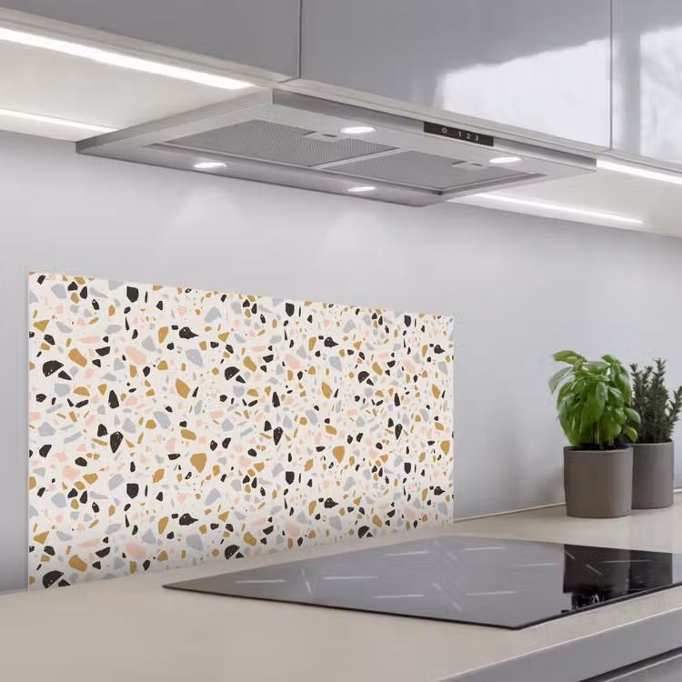 Terrazzo - Patroon - Neutraal - Zacht - Multi keuken achterwand spatscherm middel 899 -3d_schuin