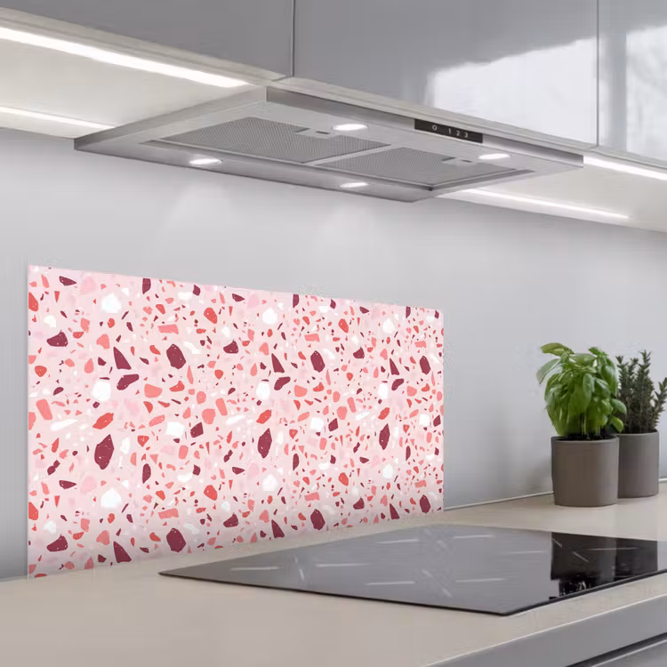 Terrazzo - Patroon - Roze keuken achterwand spatscherm middel 899 -3d_schuin