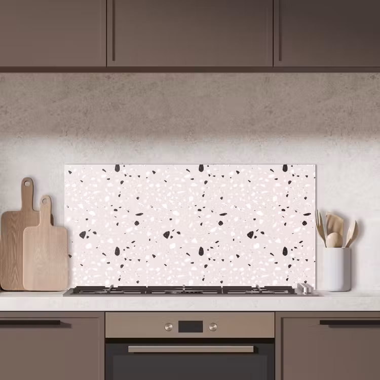 Terrazzo - Patroon - Zacht - Zwart - Wit keuken achterwand spatscherm middel 899 -sfeer2