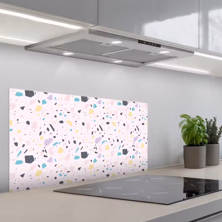 Terrazzo -  Patroon - Zacht - Snoep keuken achterwand spatscherm middel 899 -3d_schuin
