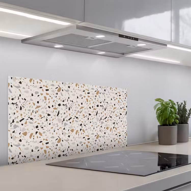 Terrazzo - Patroon - Staal keuken achterwand spatscherm middel 899 -3d_schuin