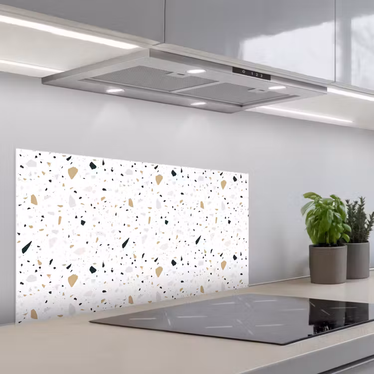 Terrazzo - Patroon - Wit - Neutraal keuken achterwand spatscherm middel 899 -3d_schuin