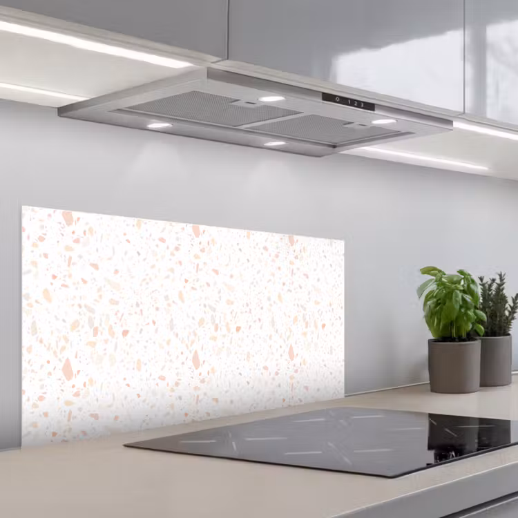 Terrazzo -  Patroon - Wit - Perzik keuken achterwand spatscherm middel 899 -3d_schuin